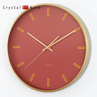 饰 静音时钟创意挂墙装 Crystal Nord红色喜庆轻奢钟表客厅挂钟时尚