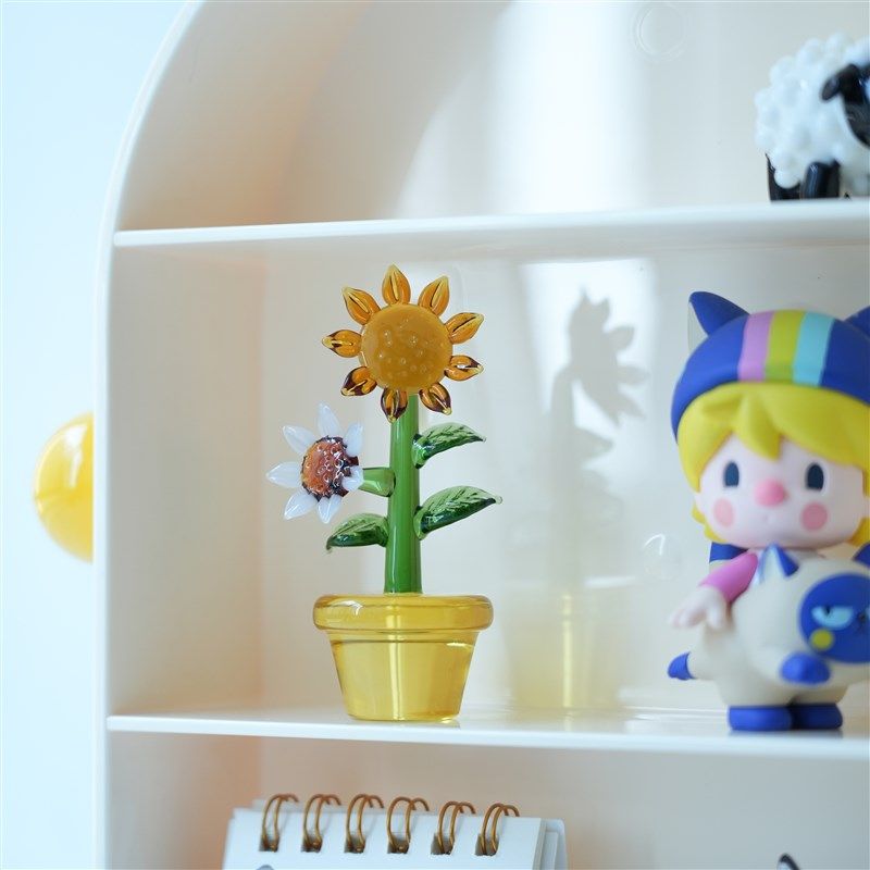 淄博琉璃手作仿真向日葵盆栽车载桌面小摆件治愈玻璃花装饰品礼物