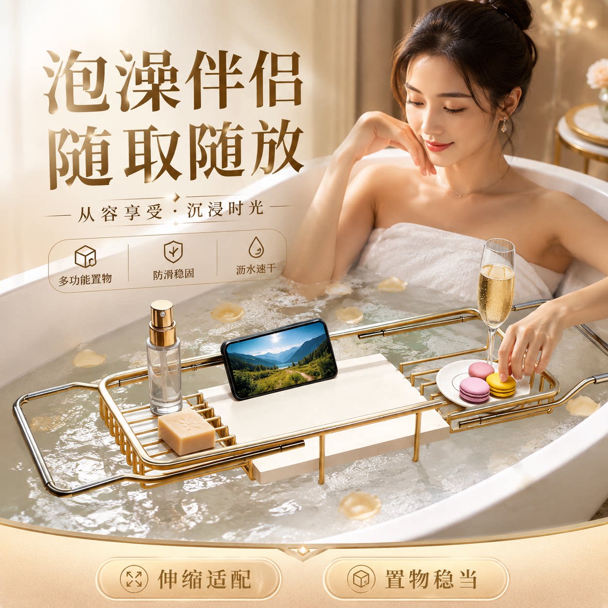 浴缸置物架可伸缩轻奢多