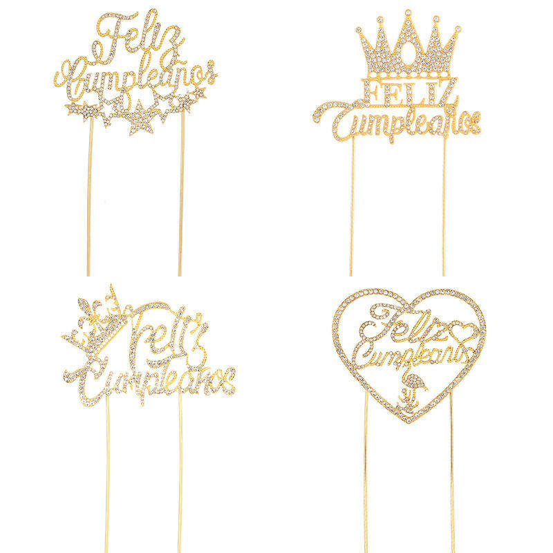 跨境西班牙语生日蛋糕插牌合金水钻生日快乐女神派对装饰蛋糕插件,节庆用品/礼品,气球,淘宝优惠券,粉丝福利购,淘宝优惠卷