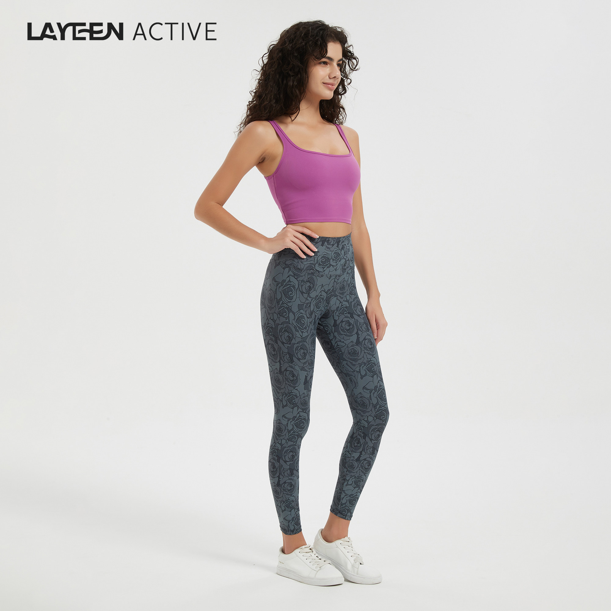 LAYEEN ACTIVE 花裤子 黯夜玫瑰 中腰9分瑜伽健身防晒230240