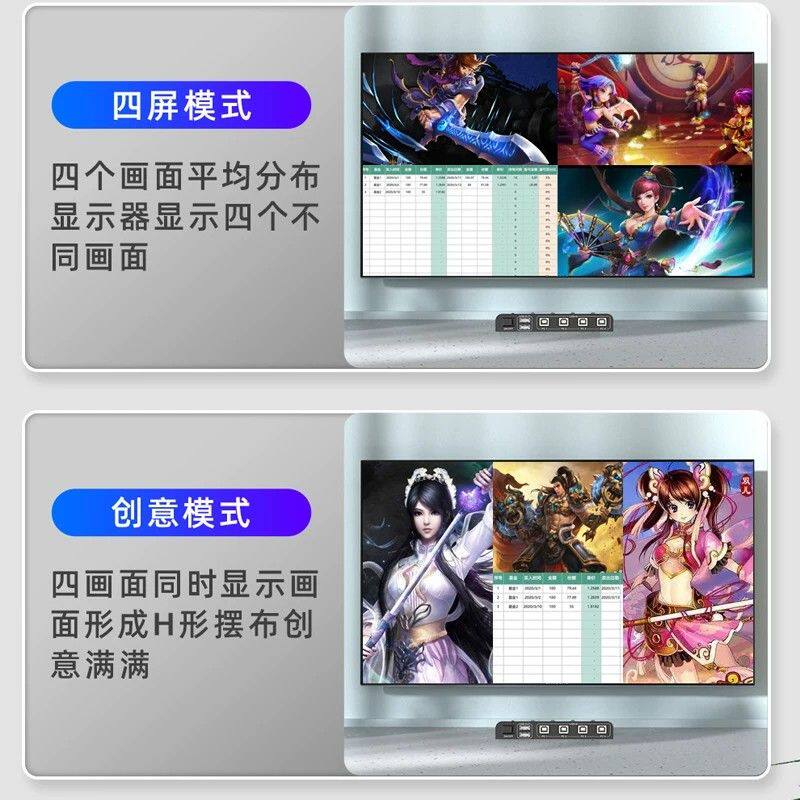 HDMI分屏同步器一体机四进一出4口电脑画面分割器4k无缝KVM切换器