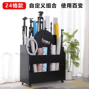 摄影棚收纳箱背景纸布多宫格柜影楼器材三脚灯架卡纸pvc收纳架柜