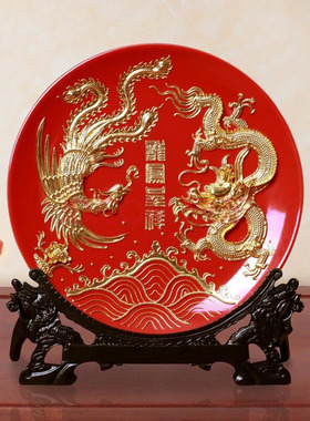 中国特色礼品送老外中国风北京特色礼品漆线雕盘10寸摆件工艺礼品