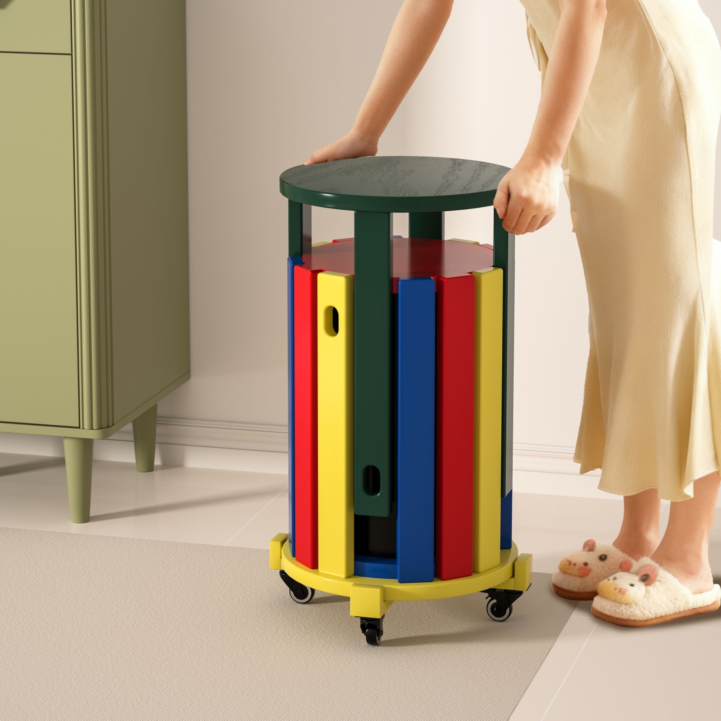 实木圆凳子可叠放餐凳备用凳