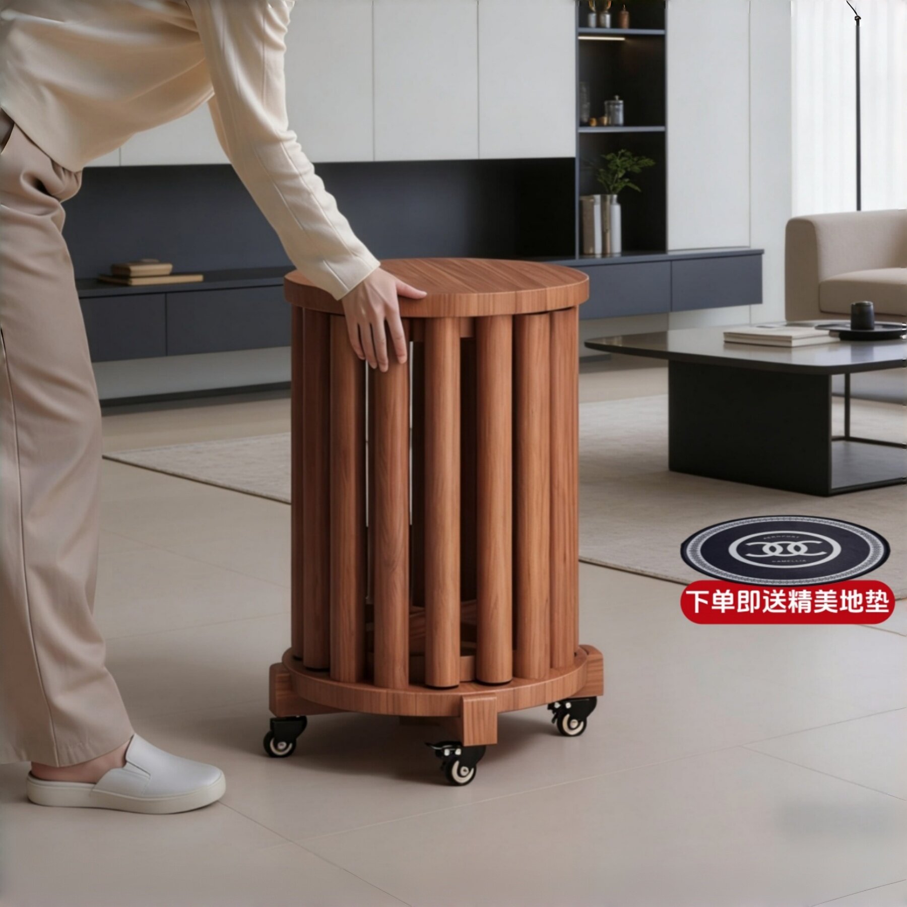 实木圆凳子可叠放家用餐桌凳