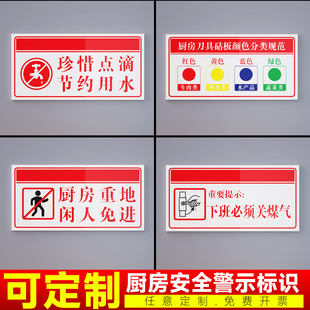 厨房重地禁止吸烟闲人免进下班必须关煤气标识牌餐厅食堂保持卫生离人火熄电断气关厨房标识贴明厨亮灶欢迎
