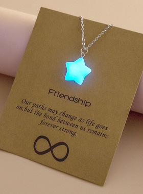 欧美跨境热卖爆款夜光吊坠卡片项链五角星吊坠夜光项链女