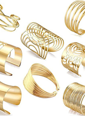 跨境热销 欧美夸张金属镂空花纹造型铁皮手镯套装 个性铁丝臂环