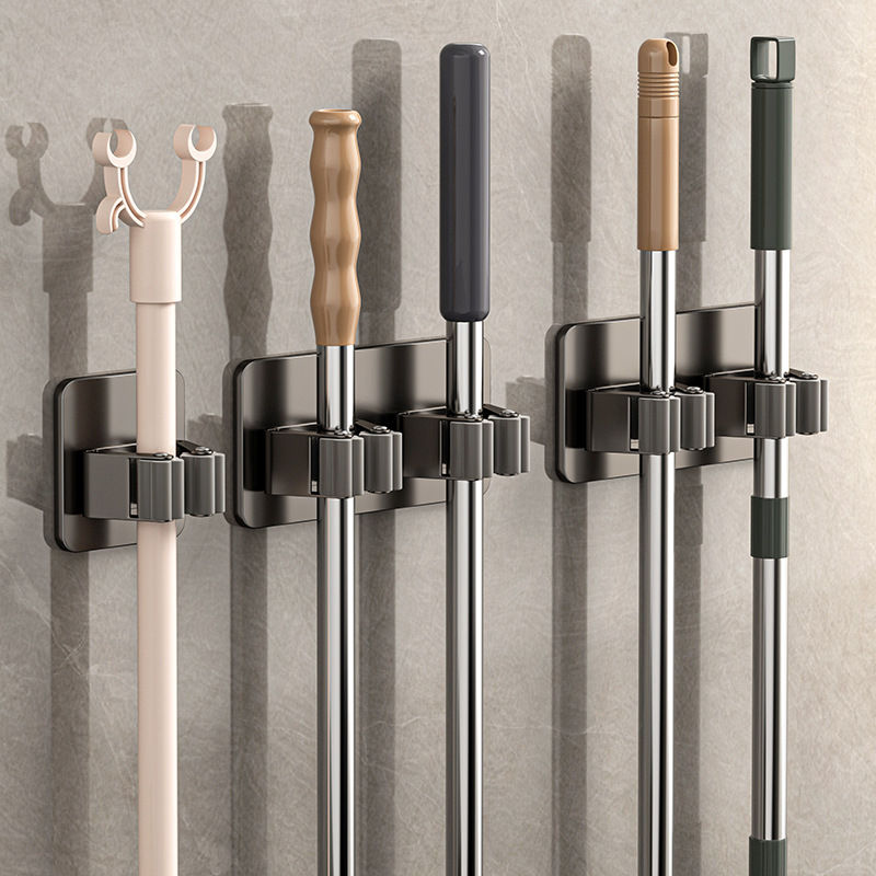 304不锈钢免打孔拖把架卫生间收纳神器多用挂钩高颜值拖布夹