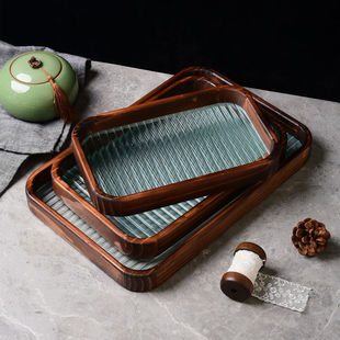 小型茶盘家用现代简约小茶台密胺干泡沥水功夫茶具储水竹托盘