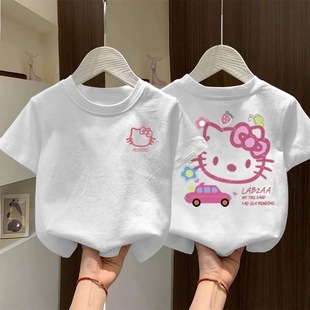 t恤打底衫 短袖 儿童女童宝宝上衣2026卡通凯蒂猫女孩童装 纯棉夏季