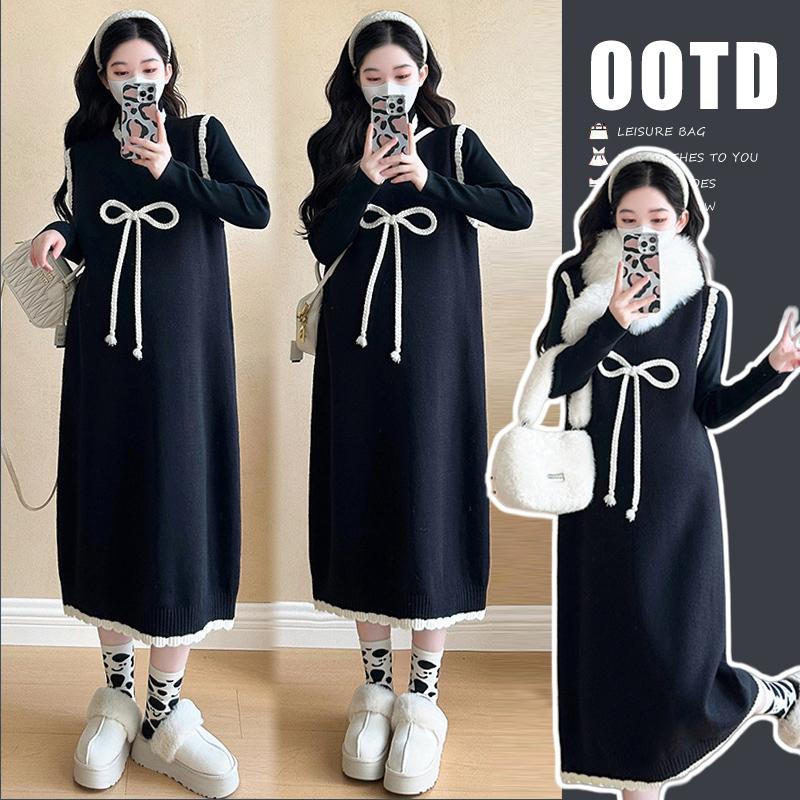 麦敏儿孕妇装修身弹力连衣裙