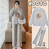 秋冬加厚加绒宽松休闲纯棉卫衣运动托腹阔脚裤 孕妇装 套装 两件套