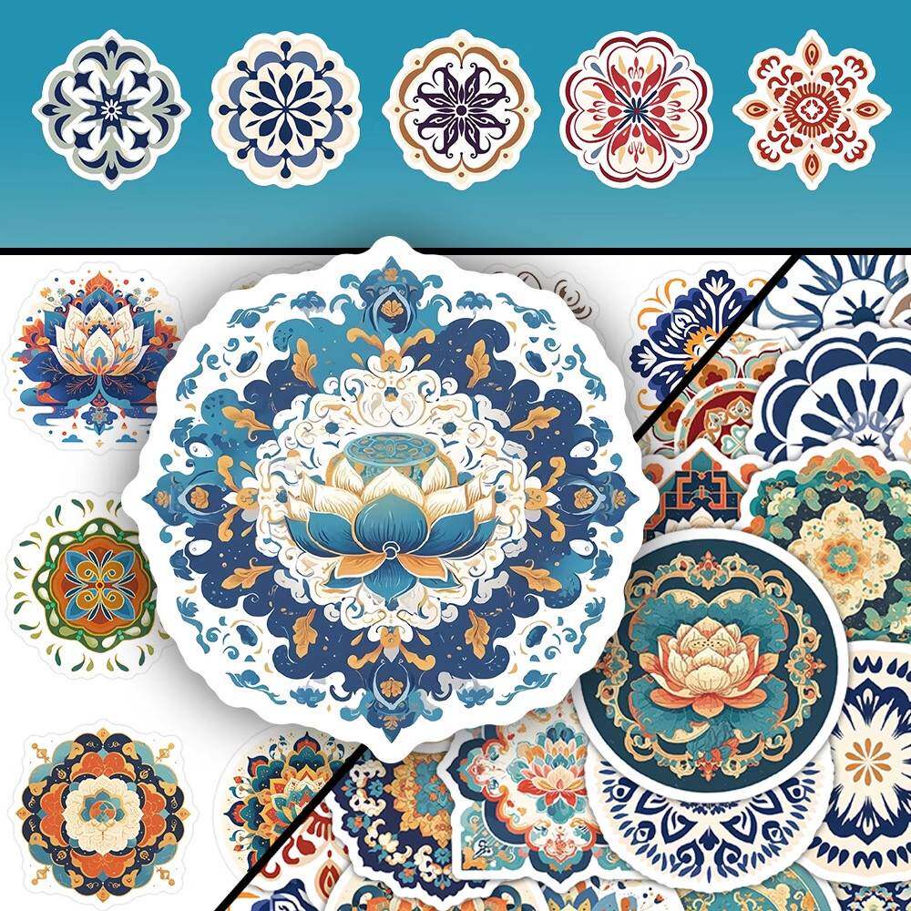 120张敦煌祥纹贴纸国风传统纹样精美装饰diy手账笔记本桌面手机壳