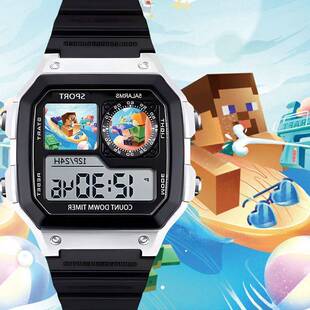 我的世界学生电子手表苦力怕动漫卡通腕表防水小方块闹钟计时礼物