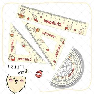 2025新集一川亚克力可爱卡通直尺套装学生专用直尺四件套文具