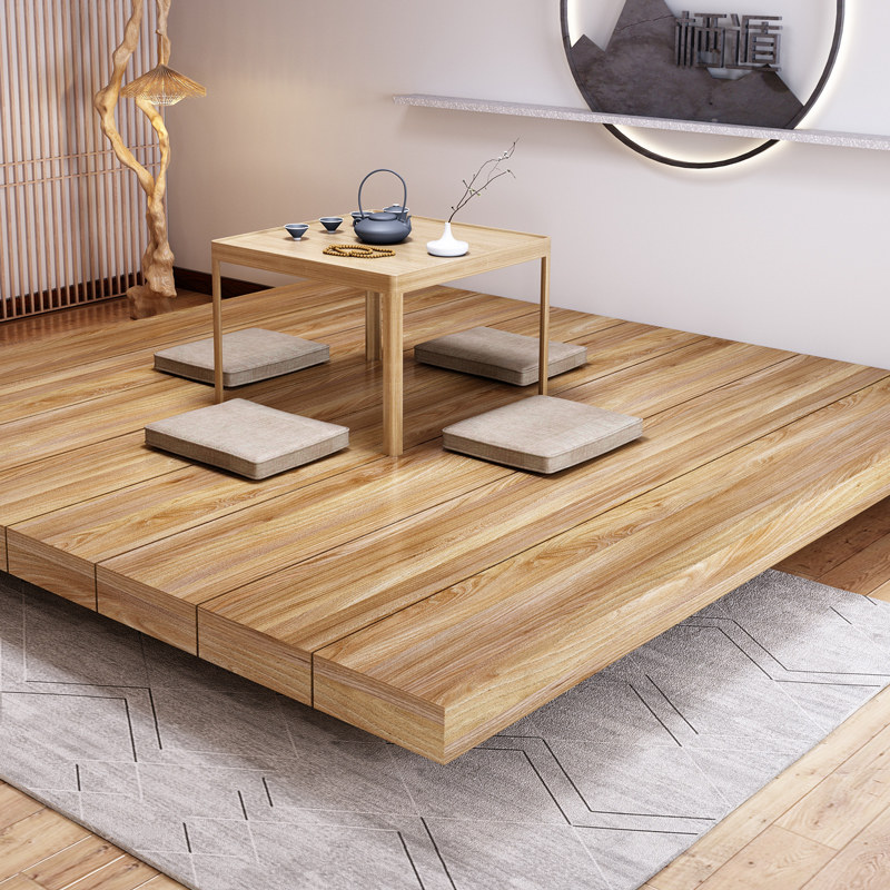 新中式榻榻米木头床主卧室1米2地铺床架子客厅定制全实木落地矮床