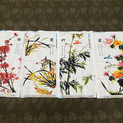 兔妈妈纯手工十字绣成品梅兰竹菊水墨版四联画客厅大幅新款竖版