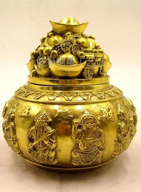 纯铜五路财神聚宝盆摆件大号元宝铜盆家居客厅招聚财风水装饰摆设