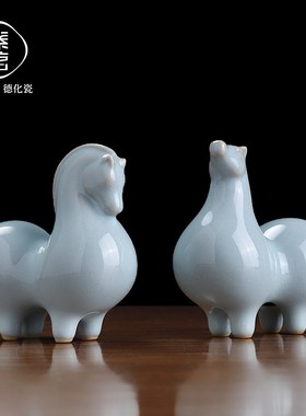 素茗汝窑陶瓷马摆件工艺品办公室工位桌面唐马装饰小精致解压礼物