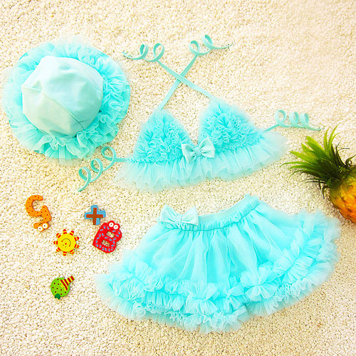 儿童泳衣女孩幼儿宝宝蕾丝分体裙式可爱比基尼女童小公主表演泳装