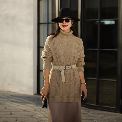 COLINWANG-大地礼赞|内蒙山羊绒镂空麻花涵养感老钱风高领针织衫