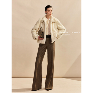 COLINWANG-悠然绅影|奢牌同源羊毛金葱人字纹复古通勤极简西装裤