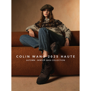 牛皮反绒复古英伦镶珠厚底中筒靴马丁靴 STYLE COLINWANG LIFE