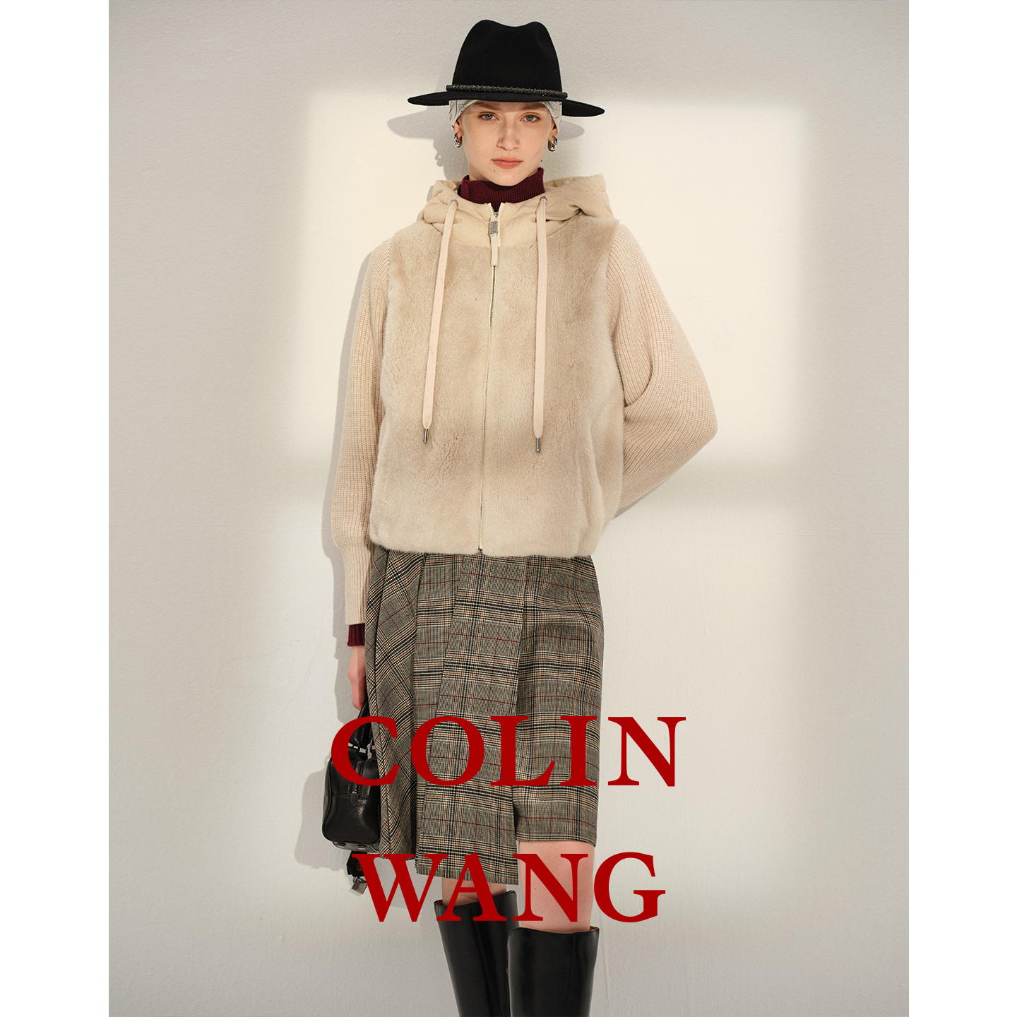 COLINWANG-星光共绎|丹麦哥本哈根紫金级天鹅绒水貂拼接夹克外套