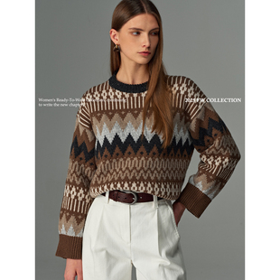 COLINWANG迷雾松影|奢牌质感羊毛羊绒珠片费尔岛提花针织衫毛衣