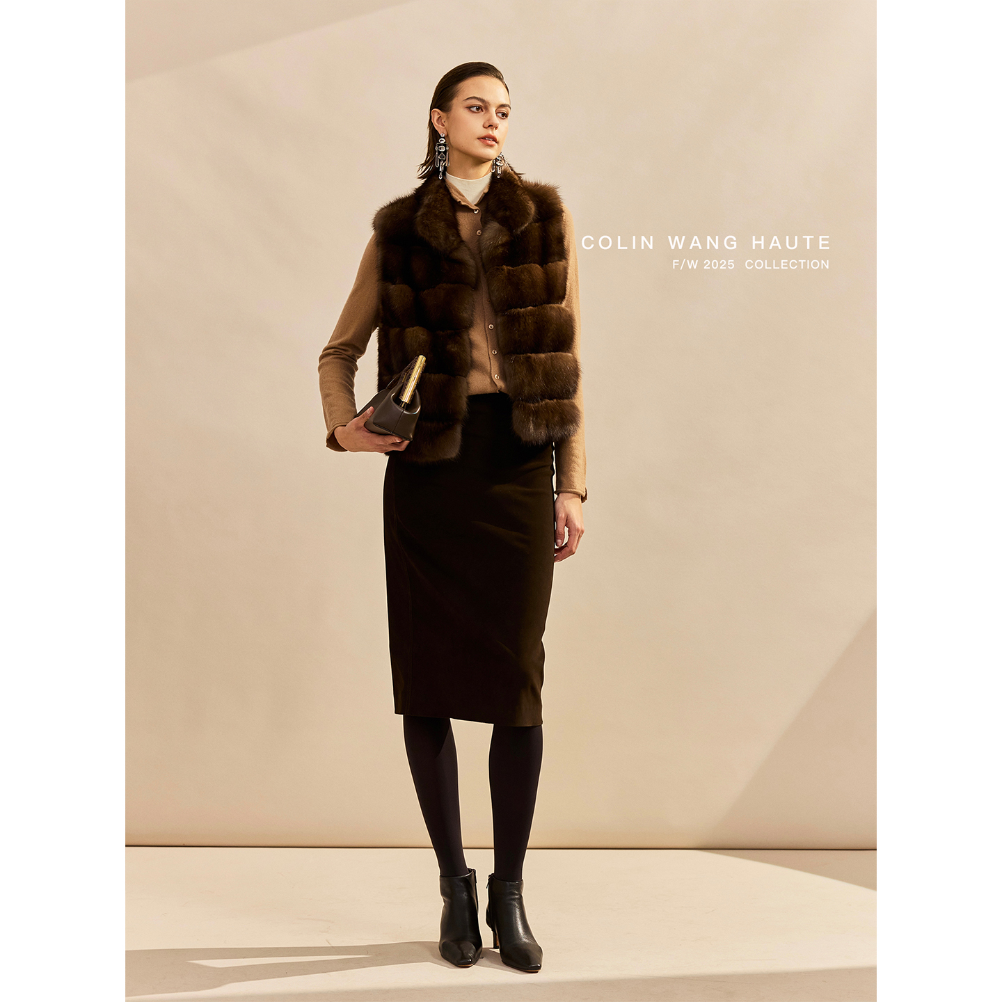 COLINWANG-古巴巷口|奢牌质感羊反绒老钱风复古极简开衩皮裙半裙