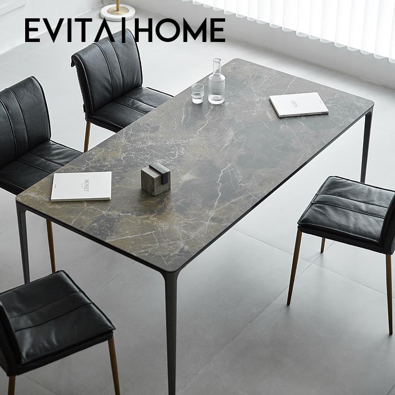 都市复古进口岩板餐桌家用小户型餐厅饭桌子轻奢现代餐桌椅组合