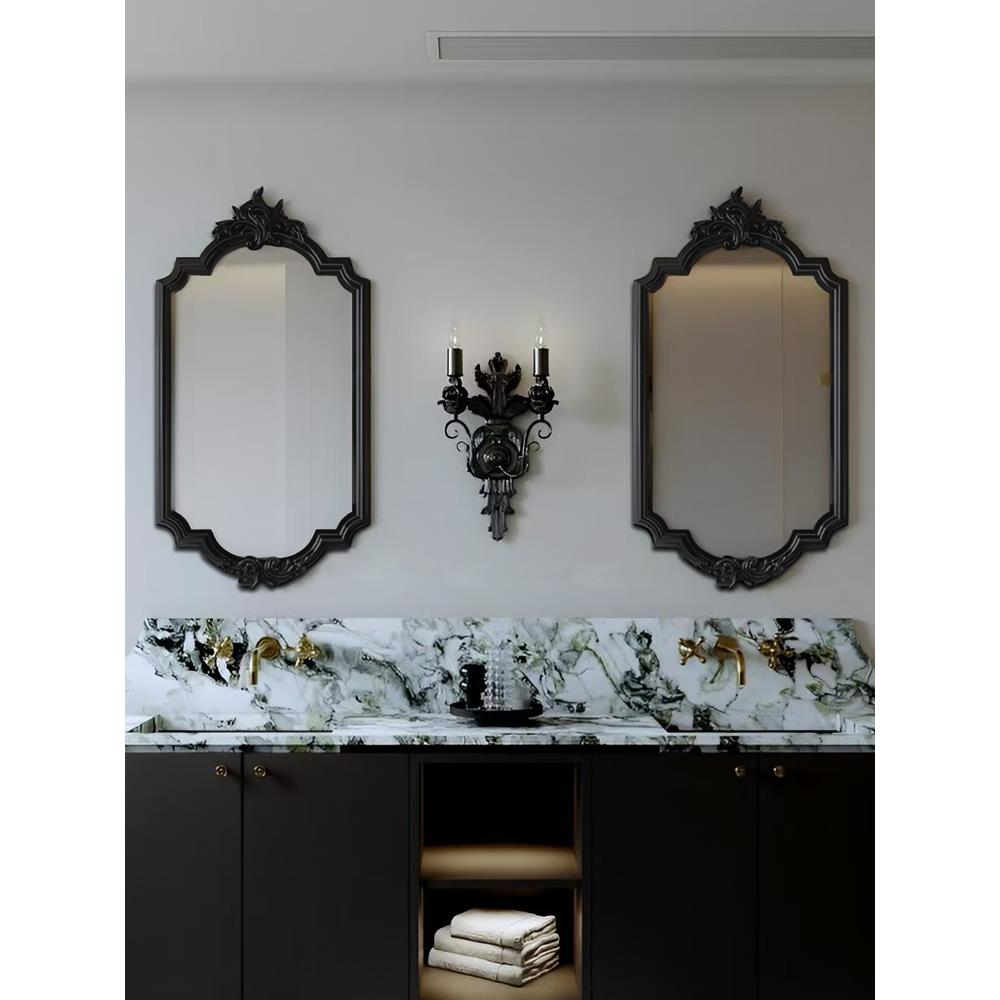 法式覆古洗手台镜子壁挂雕花装饰镜酒店高端智能led化妆镜浴室镜