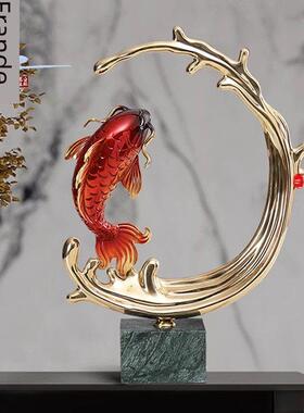 弗朗德全铜鲤鱼摆件轻奢纯铜鱼跃龙门装饰品客厅酒柜摆设乔迁礼品