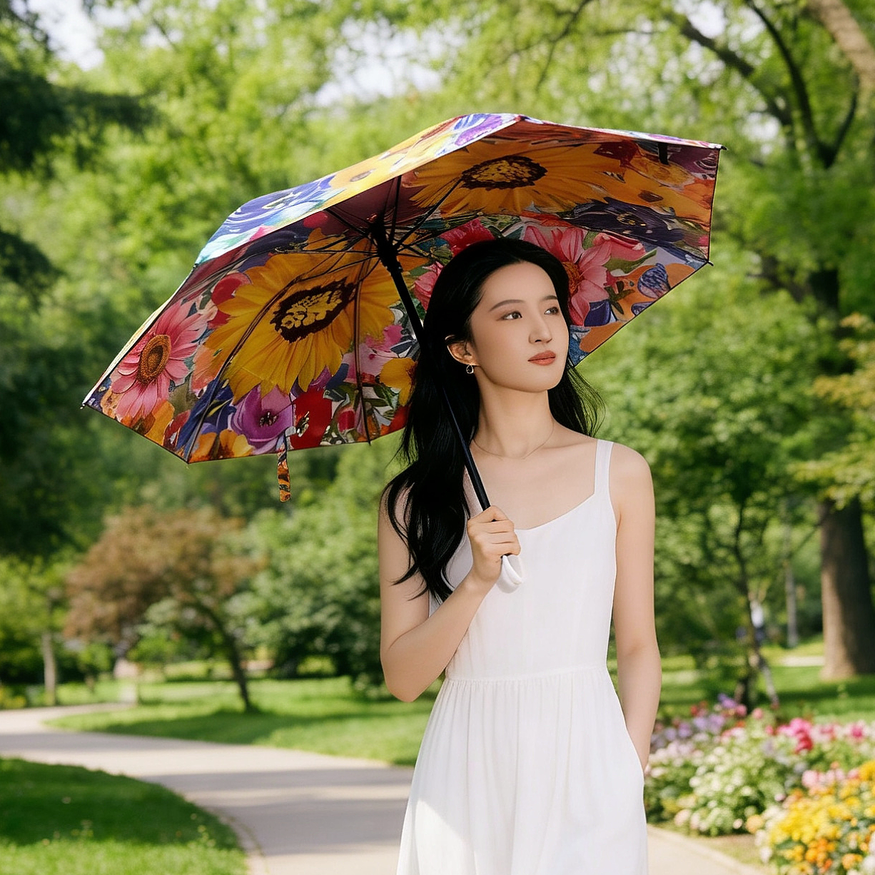 双层双花太阳雨伞女插画手绘小巧便捷遮阳防晒防紫外线晴雨两用