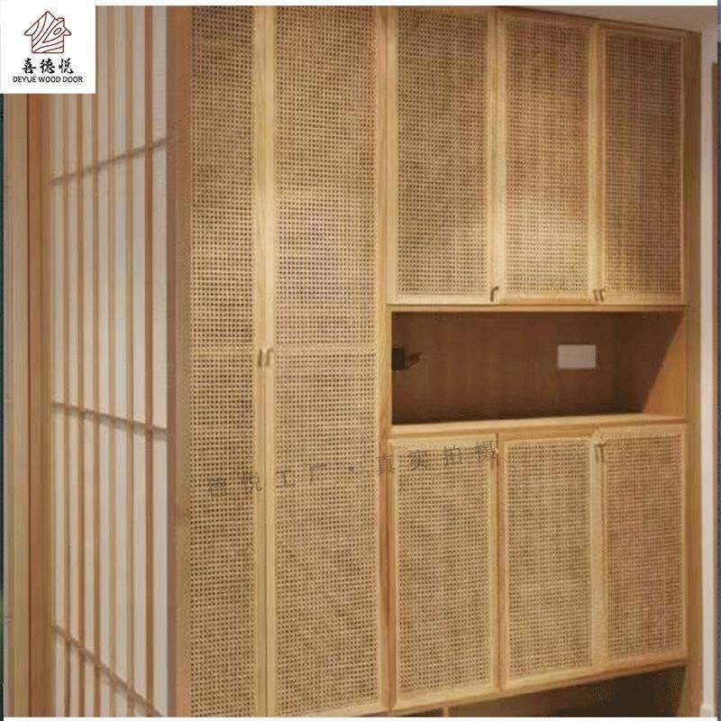 日式藤编门推拉门实木折叠门隔断门厨房卧室卫生间移门衣柜门