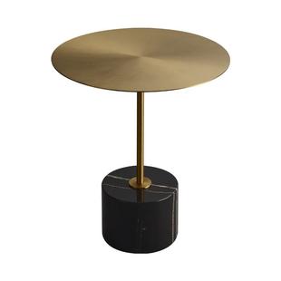 轻奢天然大理石边几小茶几卧室小角几现代简约不锈钢小圆桌奶茶店