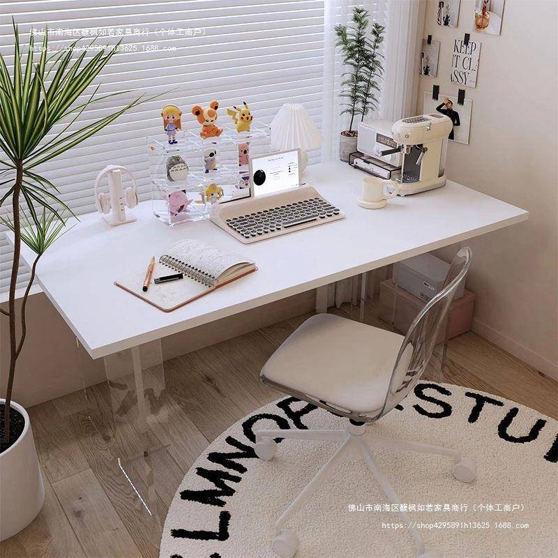 轻奢现代悬浮书桌简约台式家用亚克力餐桌电脑桌子书房学习办公桌