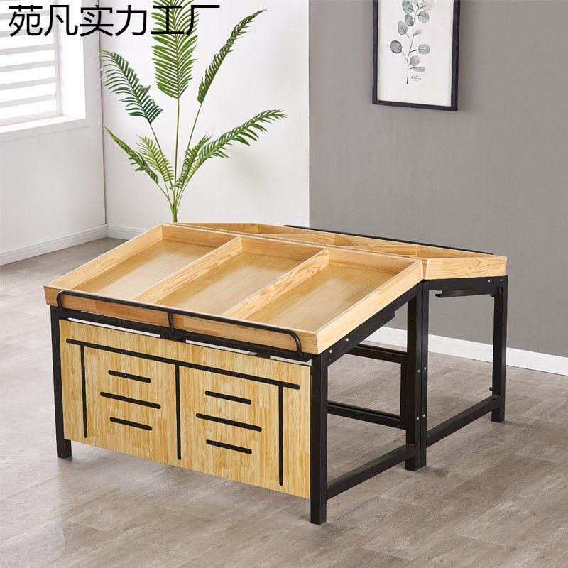 超市水果蔬菜货架展示架蔬菜水果店置物架展示柜多功能钢木水果架