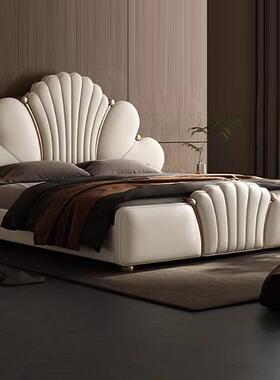 悬浮床白色奶油系小户型次卧双人婚床真皮床法式轻奢网红2023新款