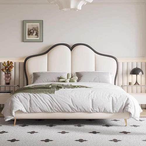 法式儿童男孩真皮床奶油风女孩蝴蝶公主床简约实木抽屉储物床1.5m