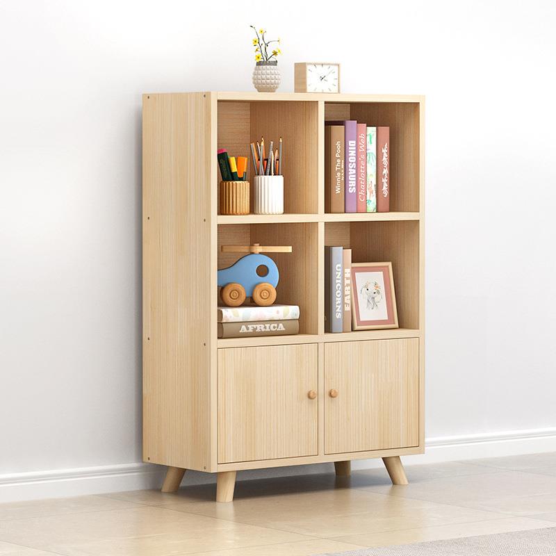 格子一体柜自由组合带门儿童简约松木矮书架置Y*实木落地书柜收纳