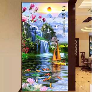 一帆风顺满钻贴客厅玄关大幅风景画新款 5D钻石画十字绣竖版 点钻绣