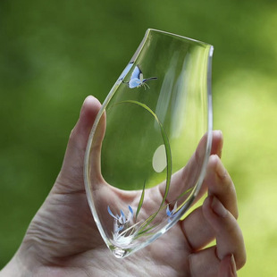 蝴蝶兰花玻璃茶则二件套透明精致小茶荷手工茶具茶道配件醒茶器