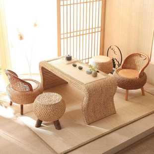 榻榻米飘窗桌茶桌炕桌藤编轻奢组合家用阳台小桌子 飘窗小茶几日式