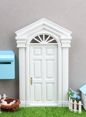 1:12DOLLHOUSE娃娃屋DIY迷你门窗配件 太阳门 尖顶双柱6格门 白色