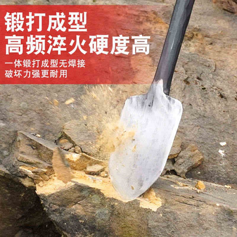 锻打弹簧锰钢树铲挖洞坑移植尖头铁锹园艺林花挖硬土长镐农用直锹图片