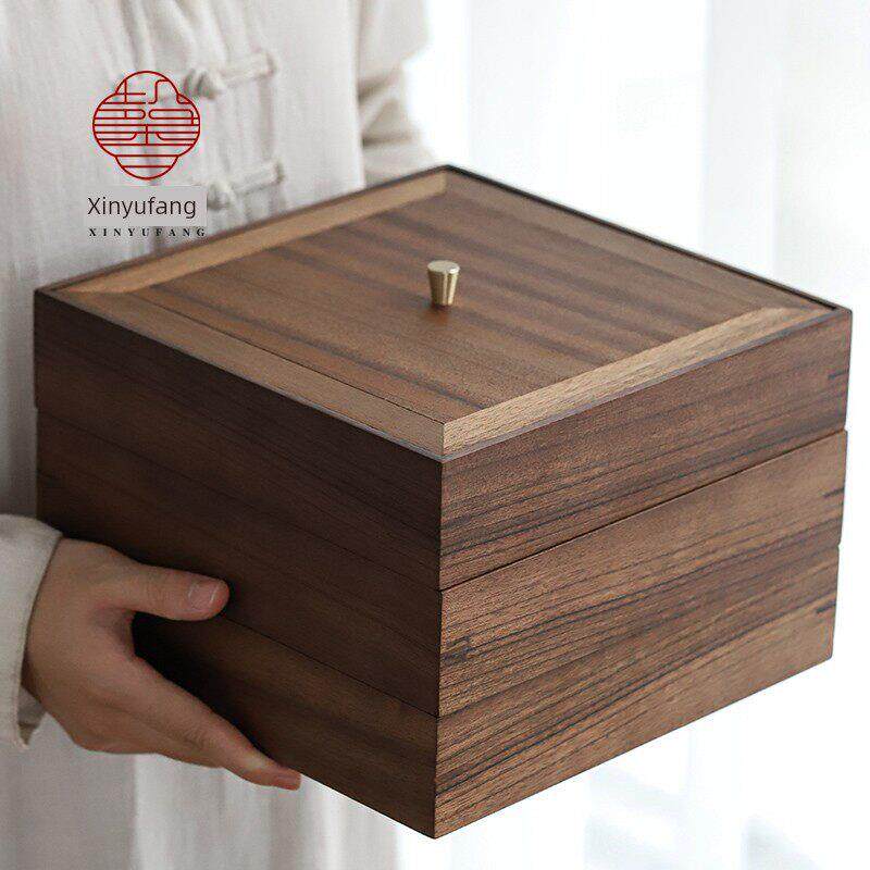 新雨坊核桃白茶普洱茶饼盒多层防潮茶叶收纳盒茶盘茶具收纳盒