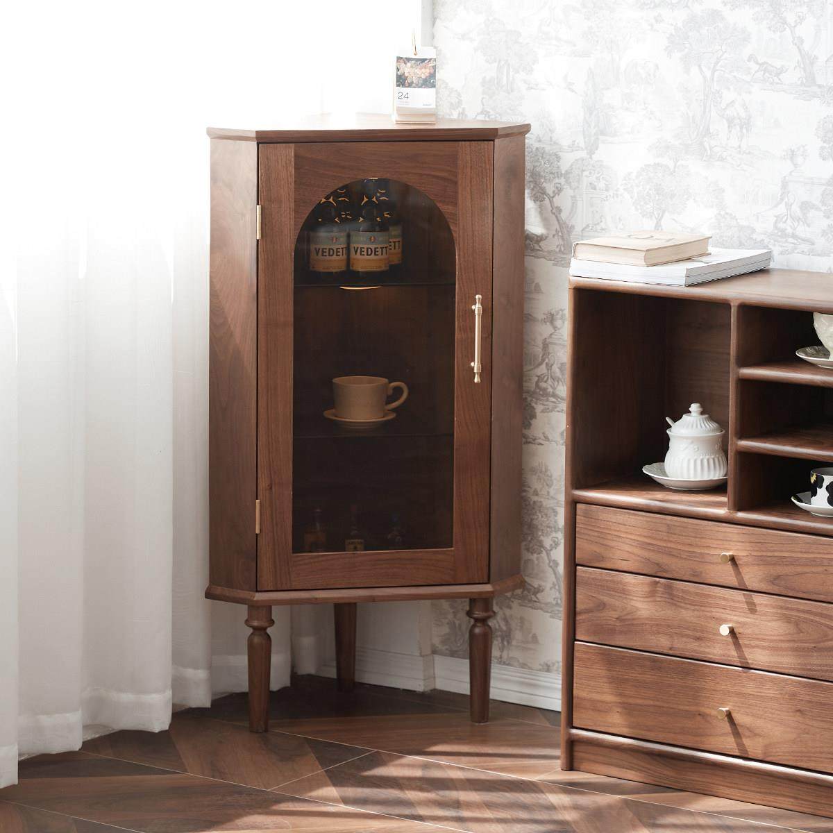 物应黑胡桃木三角柜实木墙角柜客餐厅转角复古酒柜置物架五角边柜,住宅家具,角柜,淘宝优惠券,粉丝福利购,淘宝优惠卷